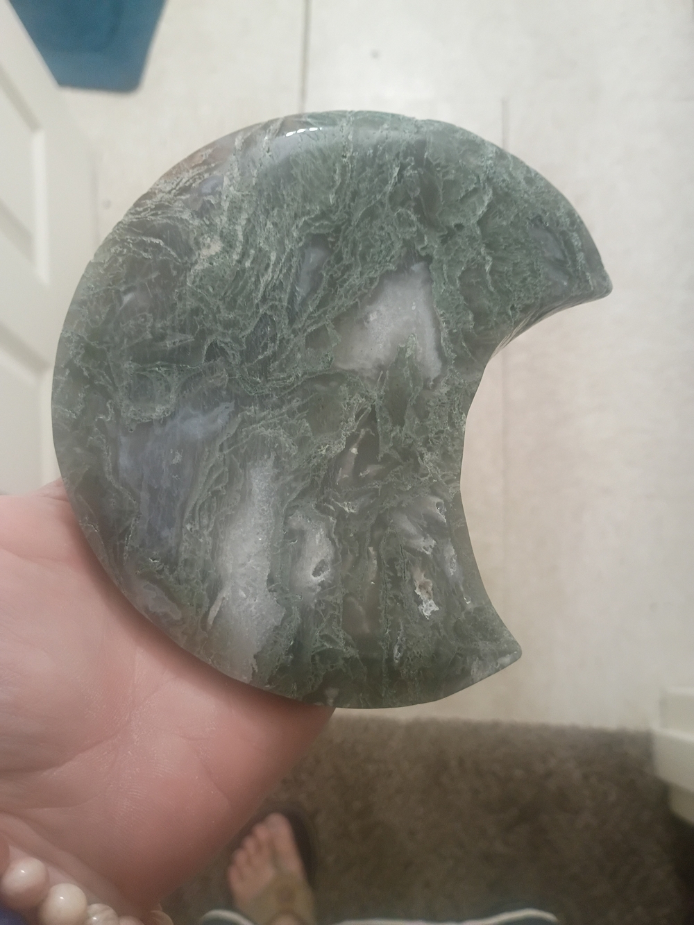 Moss Agate With Quartz Moon Crystal